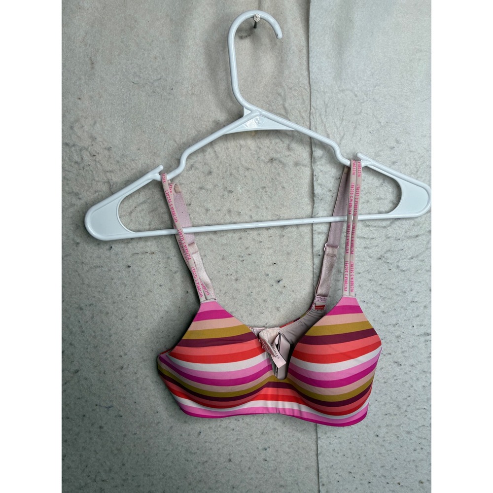 Victorias Secret T-Shirt Lightly Lined Wireless Bra Pink Stripe 32C